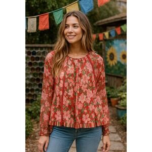 Anthropologie Nikasha Christine Rose Top Womens Medium Floral Glitter Coquette